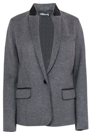 Current Boutique-Vince - Grey Buttoned Wool Blend Blazer w/ Leather Collar Sz 10