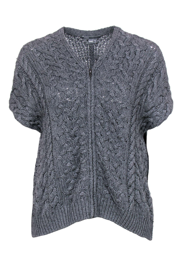 Current Boutique-Vince - Grey Cable Knit Zip-Up Sweater Vest Sz M