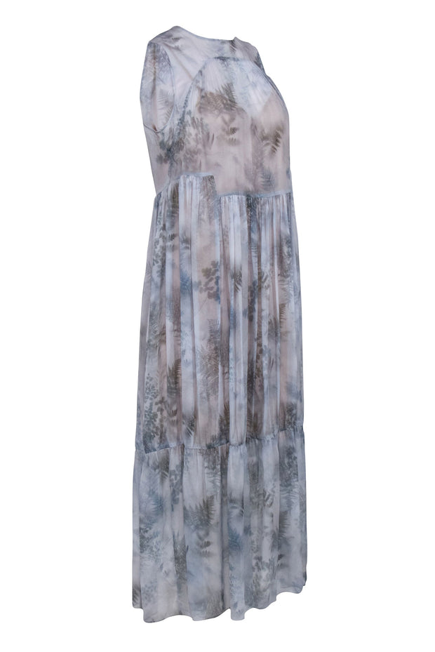 Current Boutique-Vince - Grey Foliage Print Silk Tired Maxi Dress w/ Slip Sz S