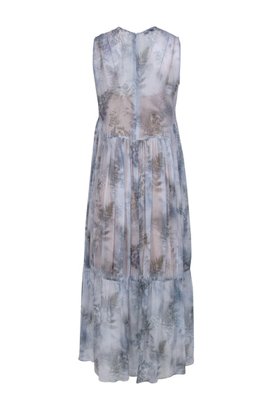 Current Boutique-Vince - Grey Foliage Print Silk Tired Maxi Dress w/ Slip Sz S