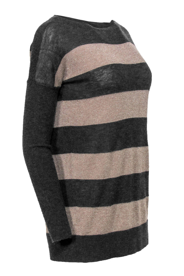 Current Boutique-Vince - Grey & Gold Striped Cashmere Blend Sweater Sz M