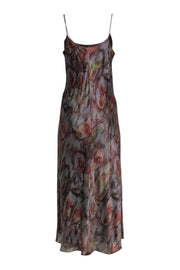 Current Boutique-Vince - Grey, Olive & Rust Watercolor Print Sleeveless Silk Slip Dress Sz L