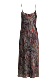 Current Boutique-Vince - Grey, Olive & Rust Watercolor Print Sleeveless Silk Slip Dress Sz L