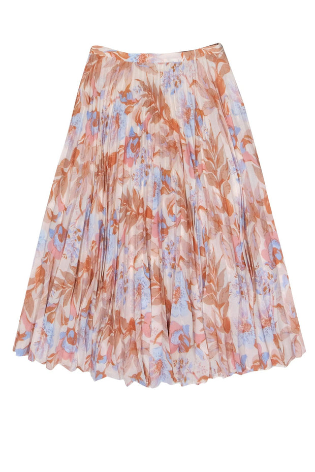 Current Boutique-Vince - Light Pink & Blue Floral Print Pleated Midi Skirt Sz 4