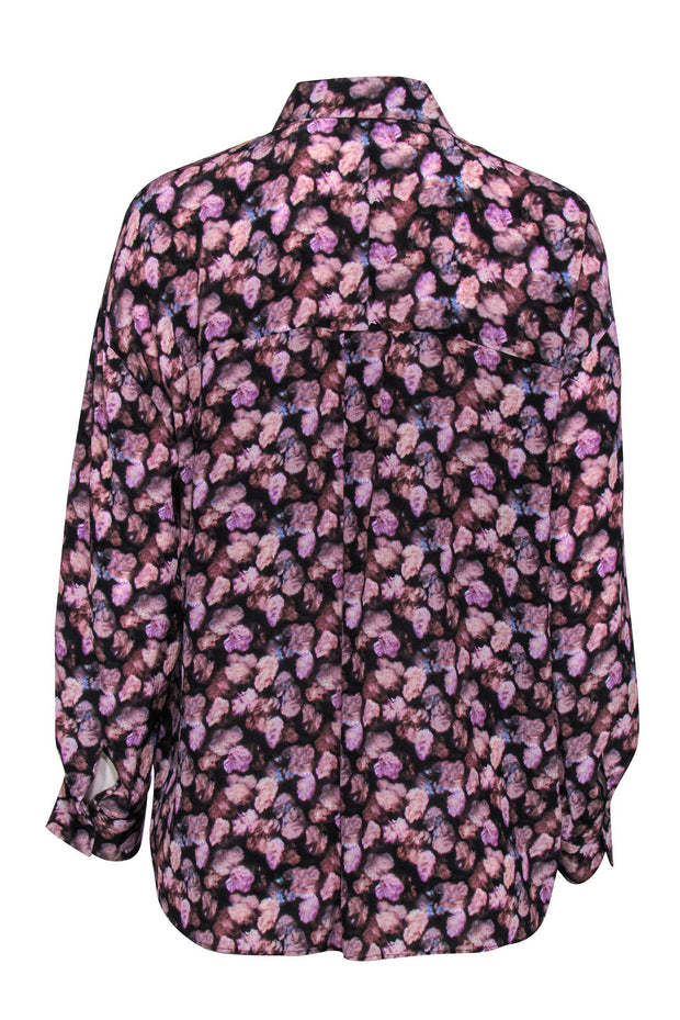 Current Boutique-Vince - Multicolor Floral Crinkle Silk Collared Blouse Sz L
