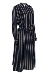 Current Boutique-Vince - Navy & Brown Striped Long Sleeve Shirt Dress Sz L