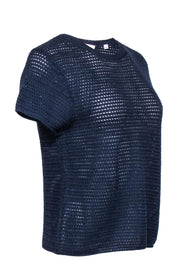 Current Boutique-Vince - Navy Cotton Crochet Short Sleeve Sweater Sz L