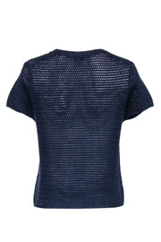 Current Boutique-Vince - Navy Cotton Crochet Short Sleeve Sweater Sz L