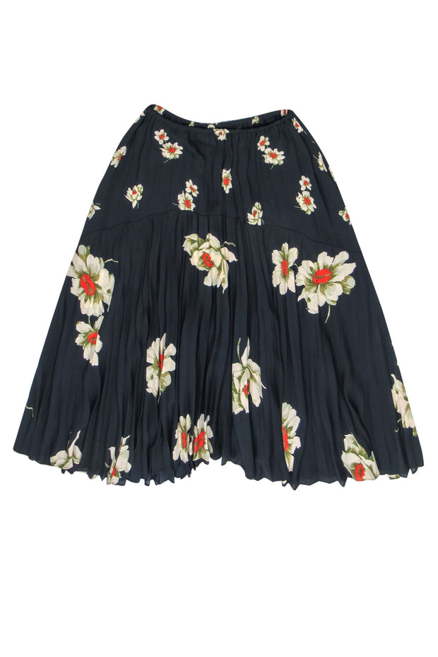 Current Boutique-Vince - Navy Floral Printed Pleated Midi Skirt Sz XS