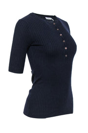Current Boutique-Vince - Navy Ribbed Short Sleeve Henley Sweater Sz XS