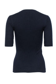 Current Boutique-Vince - Navy Ribbed Short Sleeve Henley Sweater Sz XS
