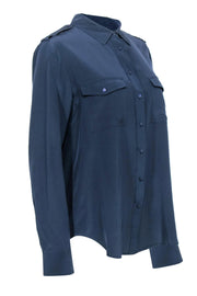 Current Boutique-Vince - Navy Silk Button Front Collared Blouse Sz L