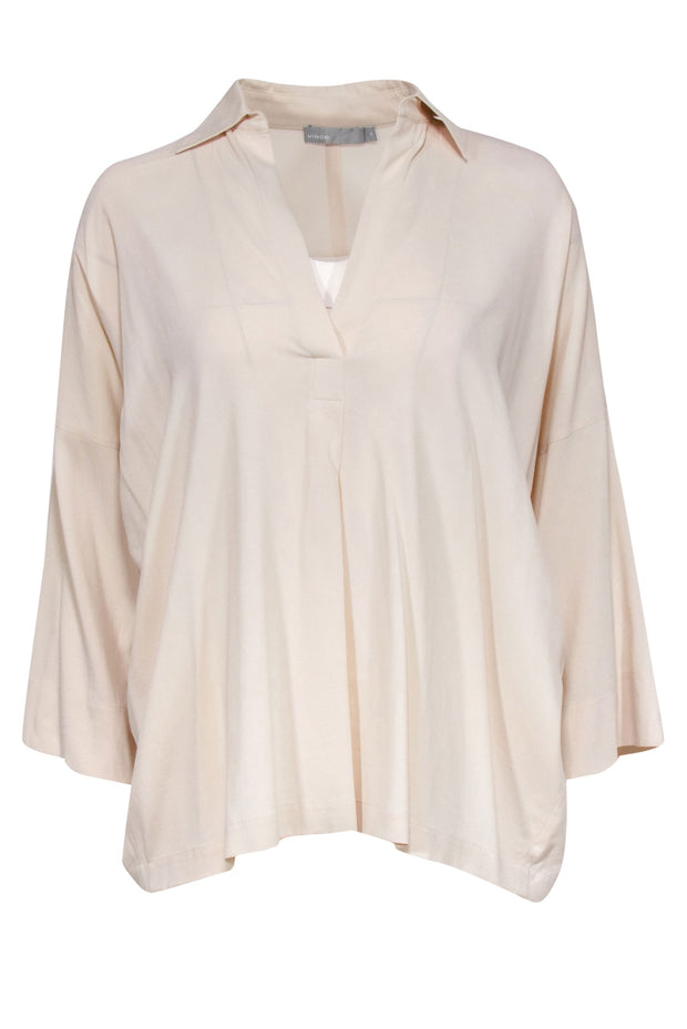 Current Boutique-Vince - Nude Lightweight Tunic w/ Collar & 3/4 Sleeves Sz XS