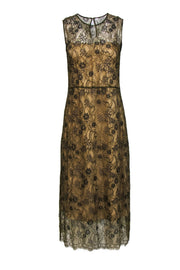 Current Boutique-Vince - Olive Floral Lace Sleeveless Sheer Midi Dress w/ Nude Slip Sz S