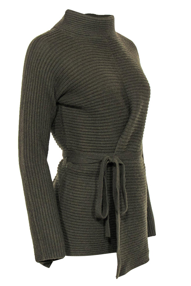 Current Boutique-Vince - Olive Ribbed Knit Wrap Mock Turtleneck Sweater Sz S