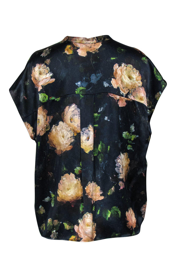 Current Boutique-Vince - Painted Rose Printed Silk Blouse Sz XL