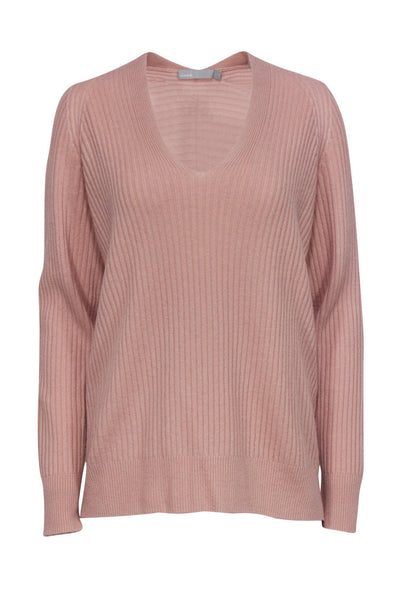 Current Boutique-Vince - Pink Cashmere & Wool Blend Ribbed Sweater Sz M