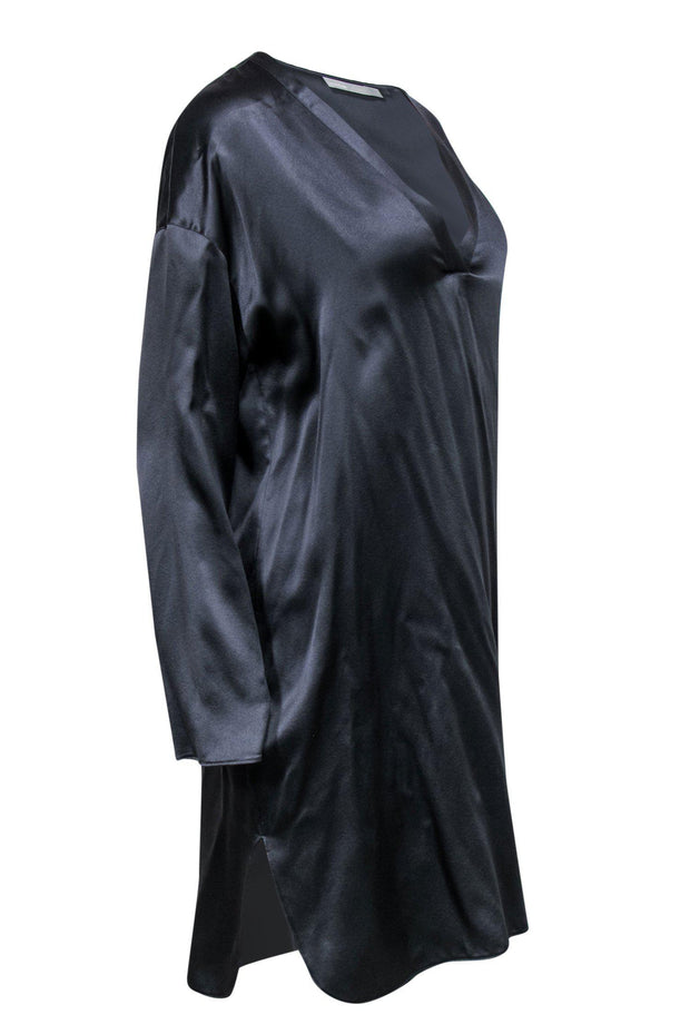 Current Boutique-Vince - Slate Blue Long Sleeve Silk Shift Dress Sz M