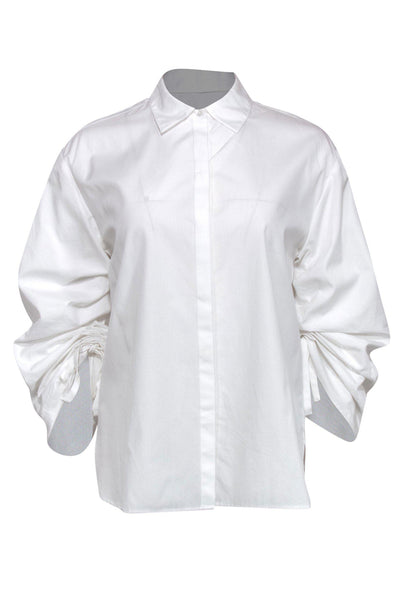 Current Boutique-Vince - White Button-Up Blouse w/ Tied Sleeves Sz 6