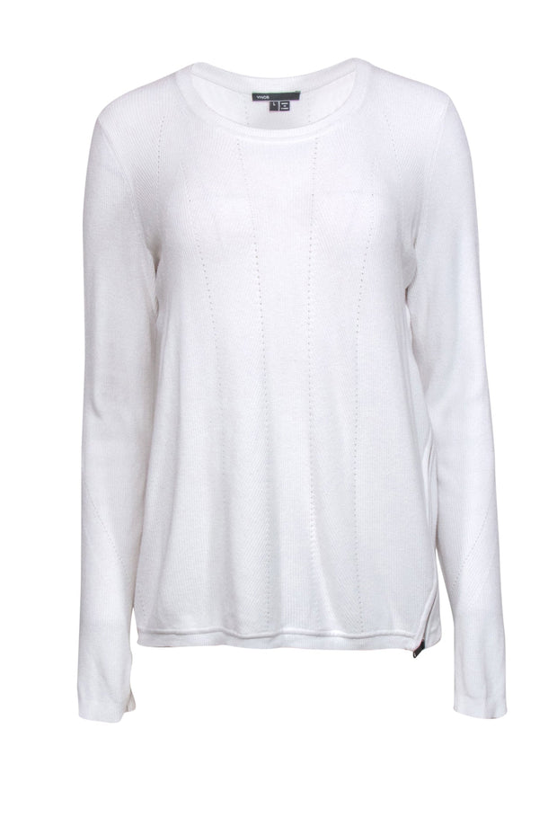 Current Boutique-Vince - White Knit Sweater w/ Zipper Trim Sz L