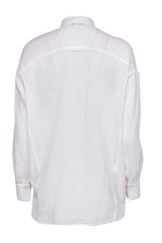 Current Boutique-Vince - White Textured Long Sleeve Button-Up Cotton Blouse Sz S