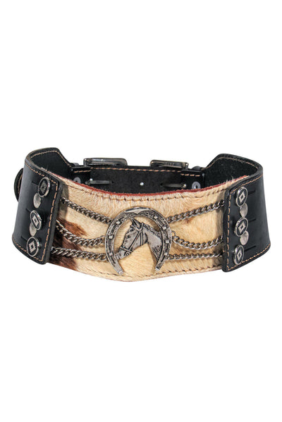 Current Boutique-Vintage Leather & Ponyhair Horseshoe Buckle Belt