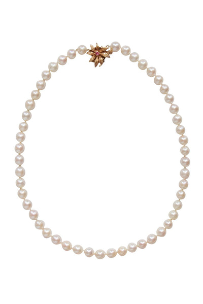 Current Boutique-Vintage Pearl & 14K Gold Floral Necklace