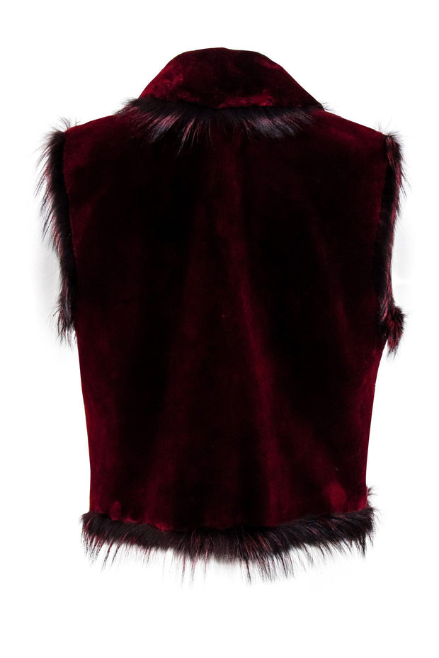 Current Boutique-Vintage Red Plush Rabbit & Fox Fur Vest