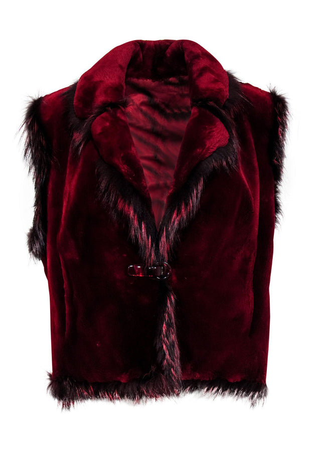 Current Boutique-Vintage Red Plush Rabbit & Fox Fur Vest