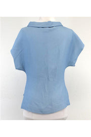 Current Boutique-Vionnet Paris - Light Blue Front Zip Short Sleeve Shirt Sz 4