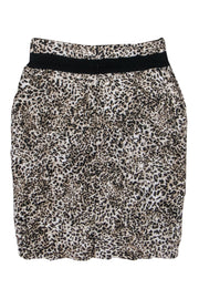 Current Boutique-Vivenne Tam - Beige & Black Leopard Print Ruffled Pencil Skirt Sz 2