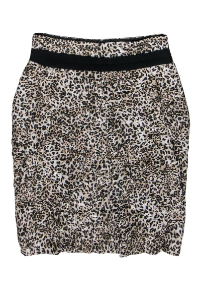 Current Boutique-Vivenne Tam - Beige & Black Leopard Print Ruffled Pencil Skirt Sz 2