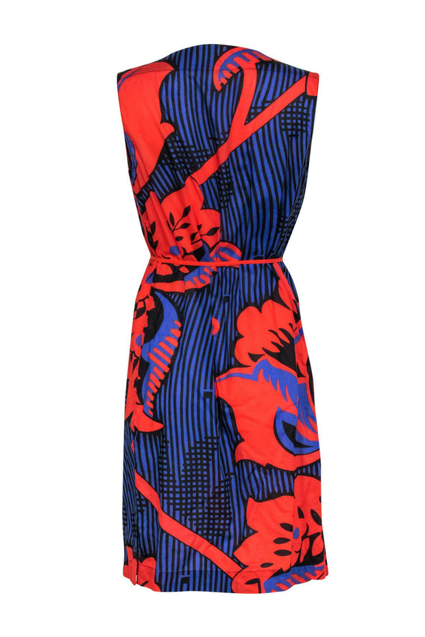 Current Boutique-Vivienne Westwood - Purple Shift Dress w/ Bold Red Floral Print & Waist Tie Sz 6