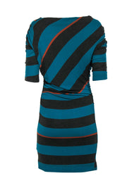 Current Boutique-Vivienne Westwood - Teal & Gray Striped Ruched Dress Sz L