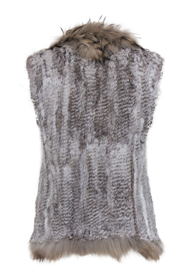Current Boutique-Volare - Grey Clasped Fur Vest w/ Fringe Trim Sz M