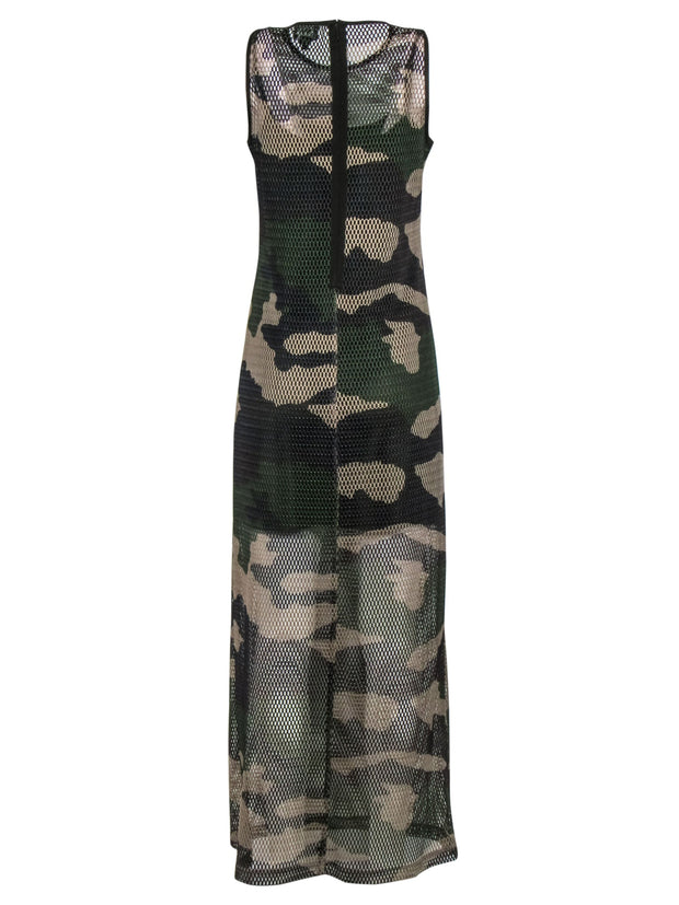 Current Boutique-W by Worth - Beige & Olive Camouflage Mesh Maxi Dress Sz 4
