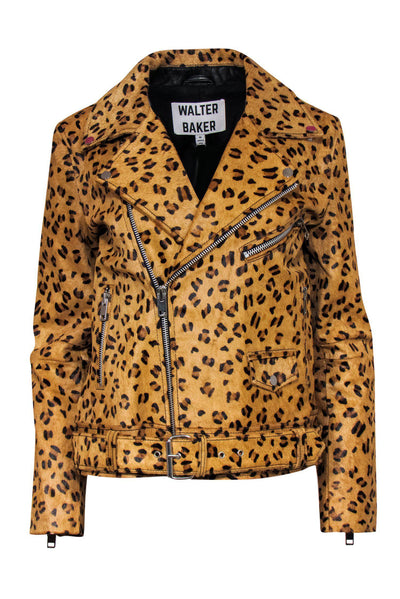 Current Boutique-Walter Baker - Tan Leopard Print Calf Hair Moto Jacket Sz M