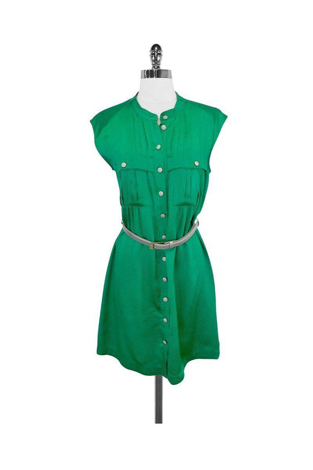 Current Boutique-Walter - Green Textured Silk Belted Dress Sz 4