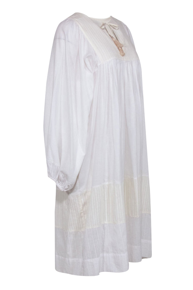 Current Boutique-Warm - White & Cream Peasant Style Midi Dress w/ Long Sleeves Sz 2