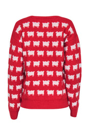 Current Boutique-Warm & Wonderful - Red Sheep Print Wool Princess Diana Sweater Sz L