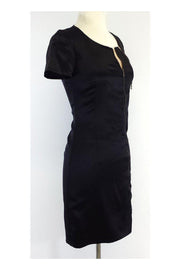 Current Boutique-Wayne - Black & Nude Silk Short Sleeve Zip Dress Sz 0