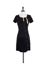 Current Boutique-Wayne - Black & Nude Silk Short Sleeve Zip Dress Sz 0