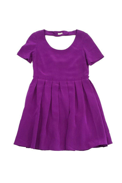 Current Boutique-Wayne - Magenta Silk Pleated Short Sleeve Dress Sz S