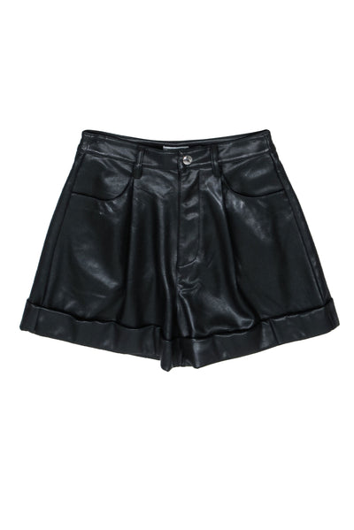 Current Boutique-WeWoreWhat - Black Vegan Leather High Waisted Shorts w/ Cuff Sz 25
