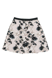 Current Boutique-Weekend Max Mara - Beige & Black Floral Print A-Line Pleated Skirt Sz 4