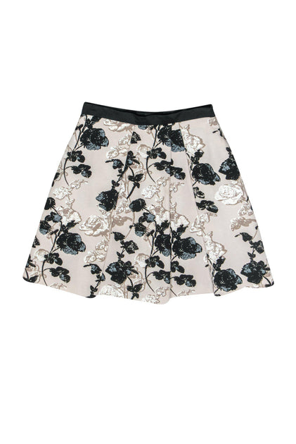 Weekend Max Mara - Beige & Black Floral Print A-Line Pleated Skirt Sz ...