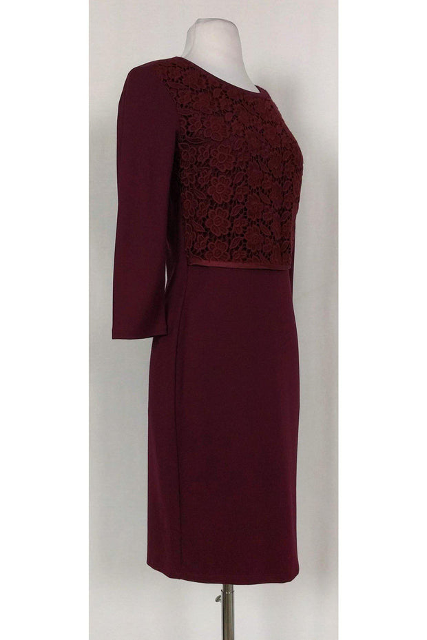 Current Boutique-Weekend Max Mara - Burgundy Lace Bodice Dress Sz S