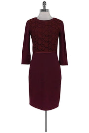 Current Boutique-Weekend Max Mara - Burgundy Lace Bodice Dress Sz S