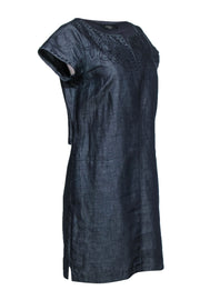 Current Boutique-Weekend Max Mara - Dark Chambray Short Sleeve Embroidered Shift Dress Sz 10