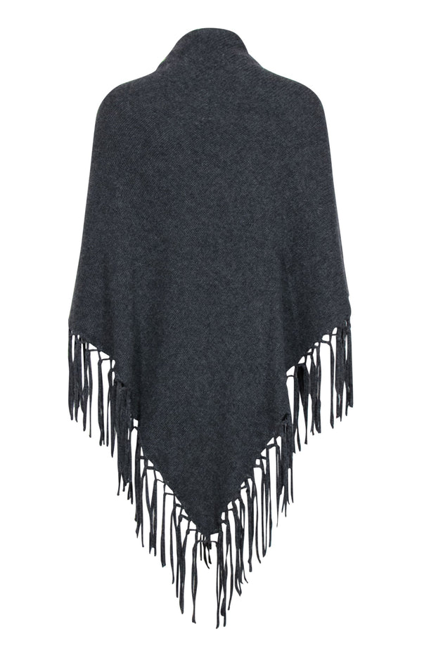 Current Boutique-Weekend Max Mara - Dark Grey Knit Fringed Open Front Poncho OS